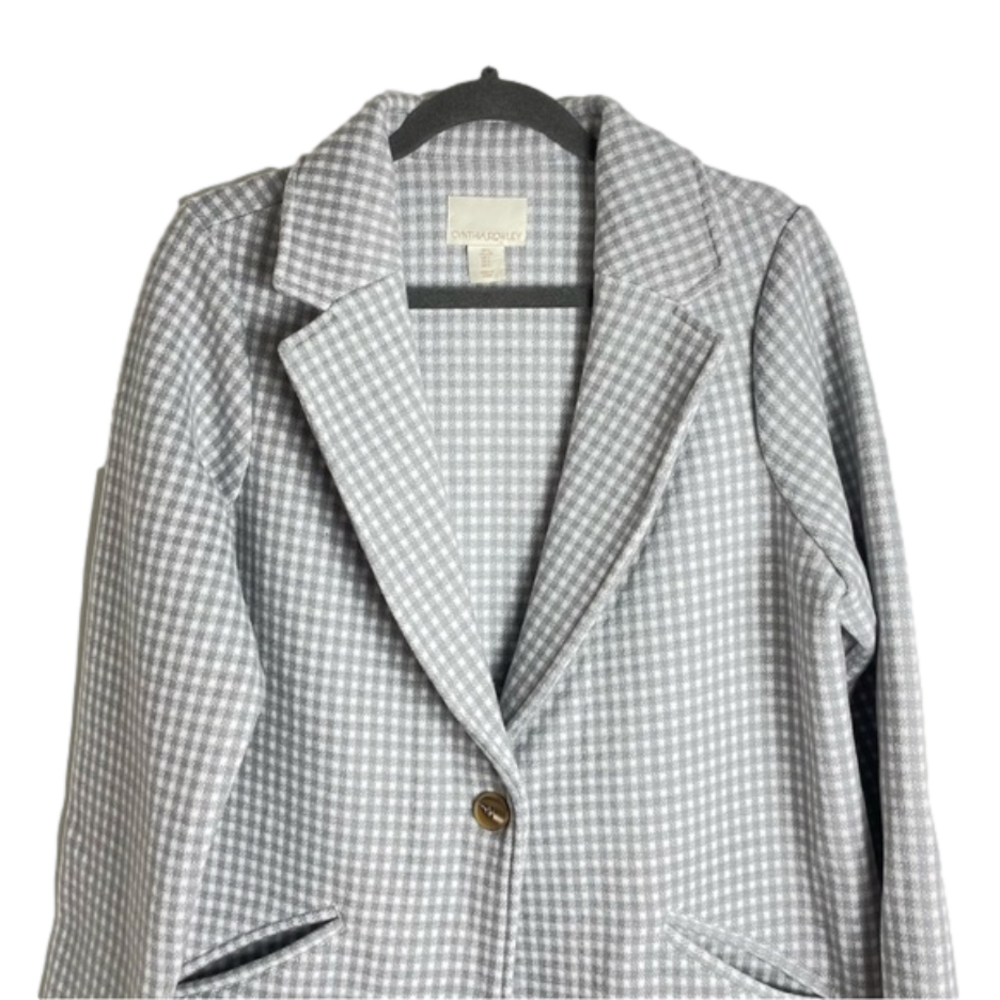 CYNTHIA Rowley Grey And White Check Wool Blend Single Button Coat - Picture 6 of 6